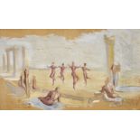 Mayo (Antonis Malliarakis), Greek/Egyptian 1905-1990- Figures amongst classical ruins; gouache on