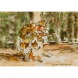 Roland Batchelor RWS, British 1889-1990- The Predators; brown felt-tipped pen and watercolour,