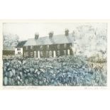 A Rumble, British School, late 20th/early 21st century- Boughton Church Cottages; etching and