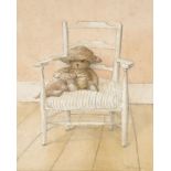 British School, late 20th century- Teddy bears; watercolours, five, signed indistinctly, 28.5x36.6cm