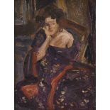 European School, early/mid 20th century- Portrait of a lady seated in an interior; oil on panel,