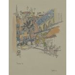 Annabel Gosling, British b.1942- Menton, 1994; pen and ink and watercolour, signed, inscribed and