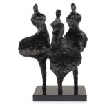 British School, mid-late 20th century- Three Ballerinas; bronze resin mounted on rectangular black