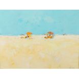 Jacques Cordier, French 1937-1975- Coastal landscape with sunbathers; oil on canvas, signed,