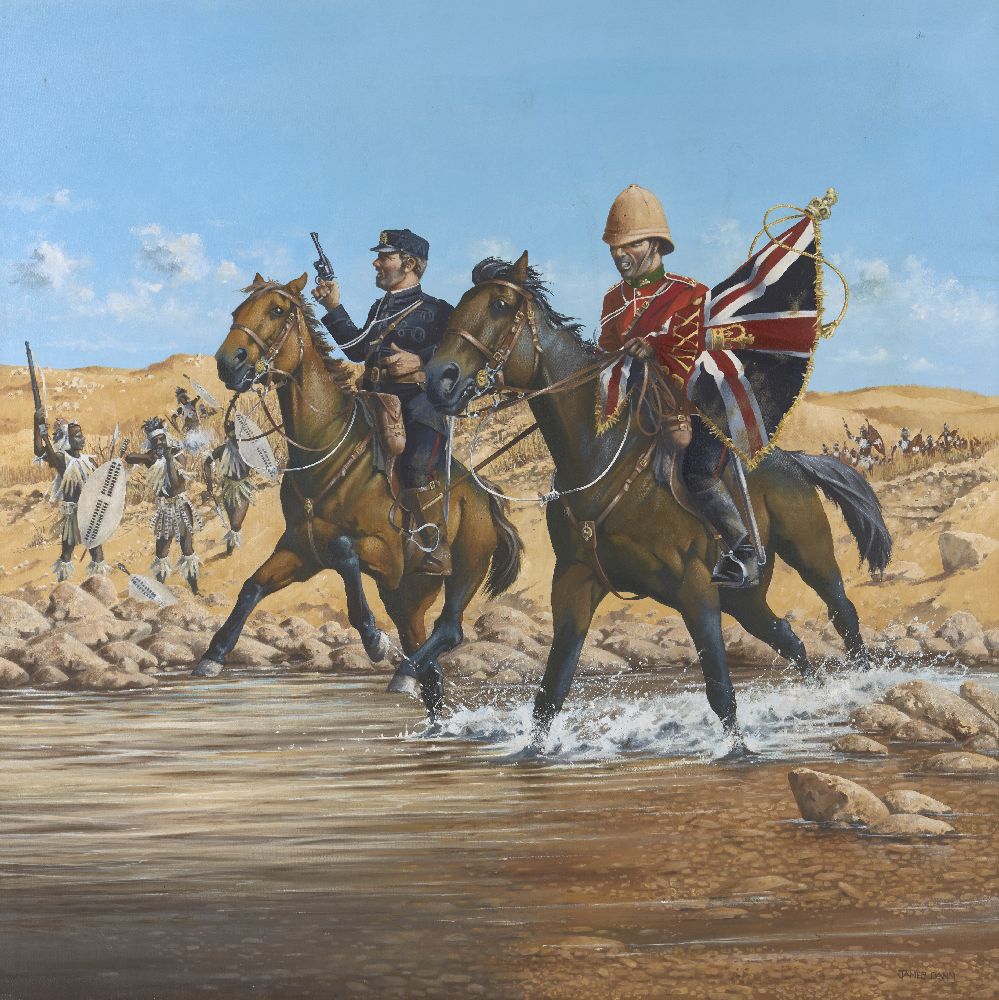 James Dann, British, mid-late 20th century- Life Guards, Egypt 1882; oil on canvas, signed and - Image 2 of 2