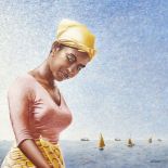 Eubank, African, late 20th/ early 21st century- Woman in a headscarf standing, with sea behind;