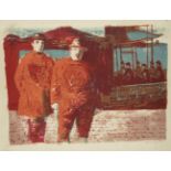 John Bowles, British, mid-late 20th century- Two Beefeaters, c.1953; lithograph in colours, signed