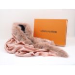 A Louis Vuitton 'Monogram V Fur' evening shawl, designed in 'Nude', with matching fox trim, label '