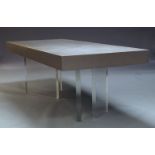 In the manner of Jeffrey Bigelow, a large modern dining table, the rectangular silver painted wood