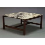 A modern coffee table, of recent manufacture, with square viola breccia marble top, on mahogany