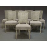 A set of eight Louis XVI style white painted and caned dining chairs, of recent manufacture, the