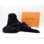 A Louis Vuitton 'Monogram V Fur' evening shawl, designed in 'Noir', with matching fox trim, label '