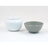 A Japanese Studio porcelain white glazed lidded jar, c.2000, indistinctly signed, 16cm high,
