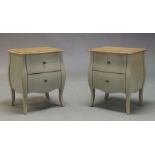 Feather and Black, a pair of Louis XV style grey painted and oak bedside chests, of recent