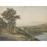 Attributed to John Warwick Smith, British 1749-1831- A view near Lake Albano, c.1810; pen and