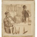 Charles Samuel Keene, British 1823-1891- Let loose the Gorgonzola; pen and brown ink on paper, bears