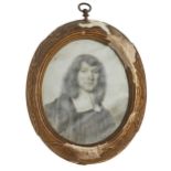 Attributed to David Loggan, English 1634-1692- Portrait miniature of a gentleman, traditionally held