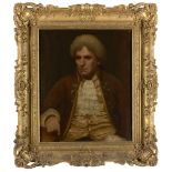 British School, mid-19th century- Portrait of a man seated half-length wearing 18th Century