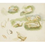 Helen Allingham RWS, British 1848-1926- Studies of ducks; watercolour, 15.2x17.5cm Provenance: