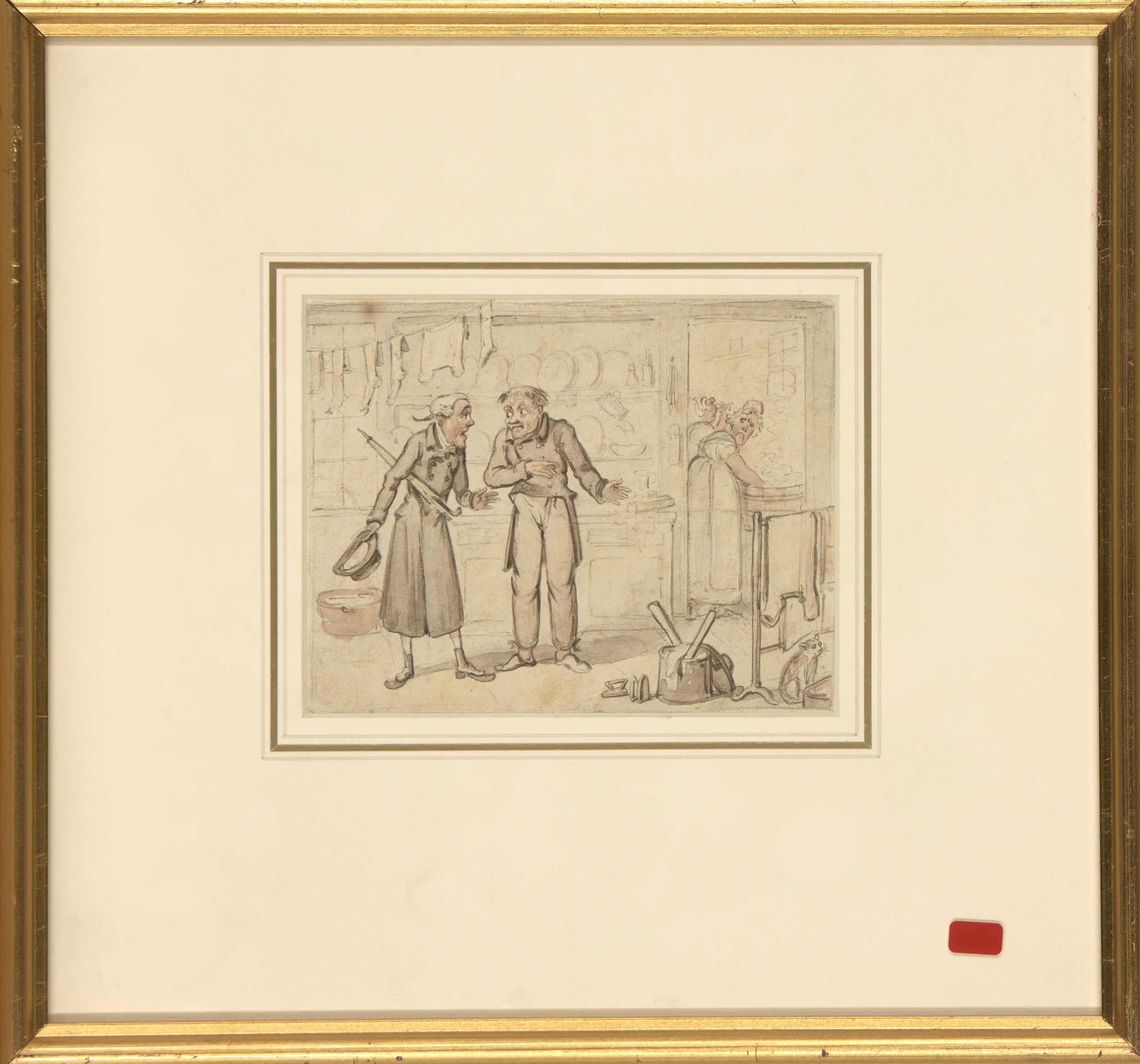 Isaac Cruickshank, British 1756-c.1810- Scene in a kitchen; pen and brown ink and watercolour over - Image 2 of 7