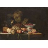 Manner of Joris van Son, 18th century- Still life of grapes, peaches, cherries, vine leaves with a