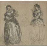 Joseph Nash, British 1809-1878- Two studies of a lady in a Elizabethan costume; black chalk