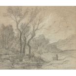 Henri Joseph Harpignies, French, 1819-1916- Paysage; black and white chalk on grey coloured paper,