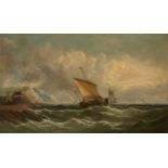 John Ray, British, mid-late 19th century- Shipping off a headland in stormy weather; oil on