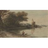 John Varley OWS, British 1779-1843- On the Broads; watercolour, signed, 8x13.5cm Provenance: with
