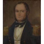 British School, early-mid 19th century- Portrait of a naval officer, quarter-length a blue coat with