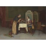 F Pengani, Italian, late 19th century- A monk refusing more wine; oil on panel, signed, 33.7x44.