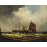 British School, mid-19th century- Shipping scene beneath stormy skies; oil on canvas, 40.7x50.