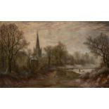 Charles Leaver, British 1824-1888- Holy Trinity Church, Stratford-on-Avon, in winter; oil on canvas,