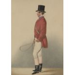 Richard Dighton, British 1795-1880- Portrait of a huntsman standing full-length holding a riding