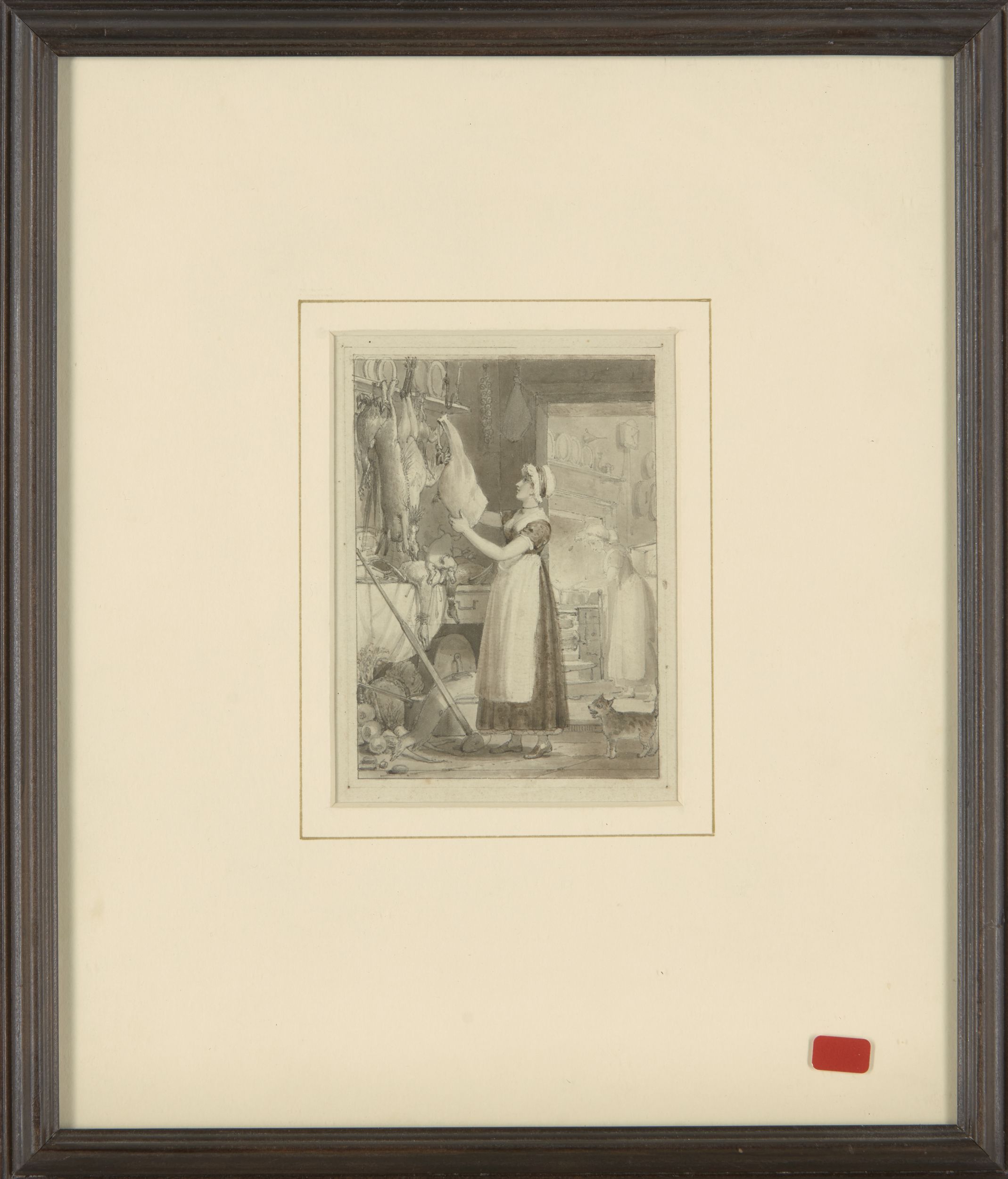 British School, early 19th century- Servants in a pantry and scullery/game room; pen and grey ink - Image 2 of 3