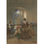 Thomas Faed RI, Scottish 1826-1900- The Governess; watercolour on buff coloured paper, 25x17.5cm