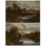 R Lee, British, mid-late 19th century- Highland river landscapes; oils on canvas laid down on board,