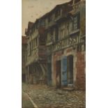H Randolph Rose, British act 1880-1907- Old timbered dwellings; watercolour, bears old inscribed