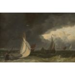 Nicolaas Riegen, Dutch 1827-1889- Off the Dutch Coast in Stormy Weather; oil on card laid down on