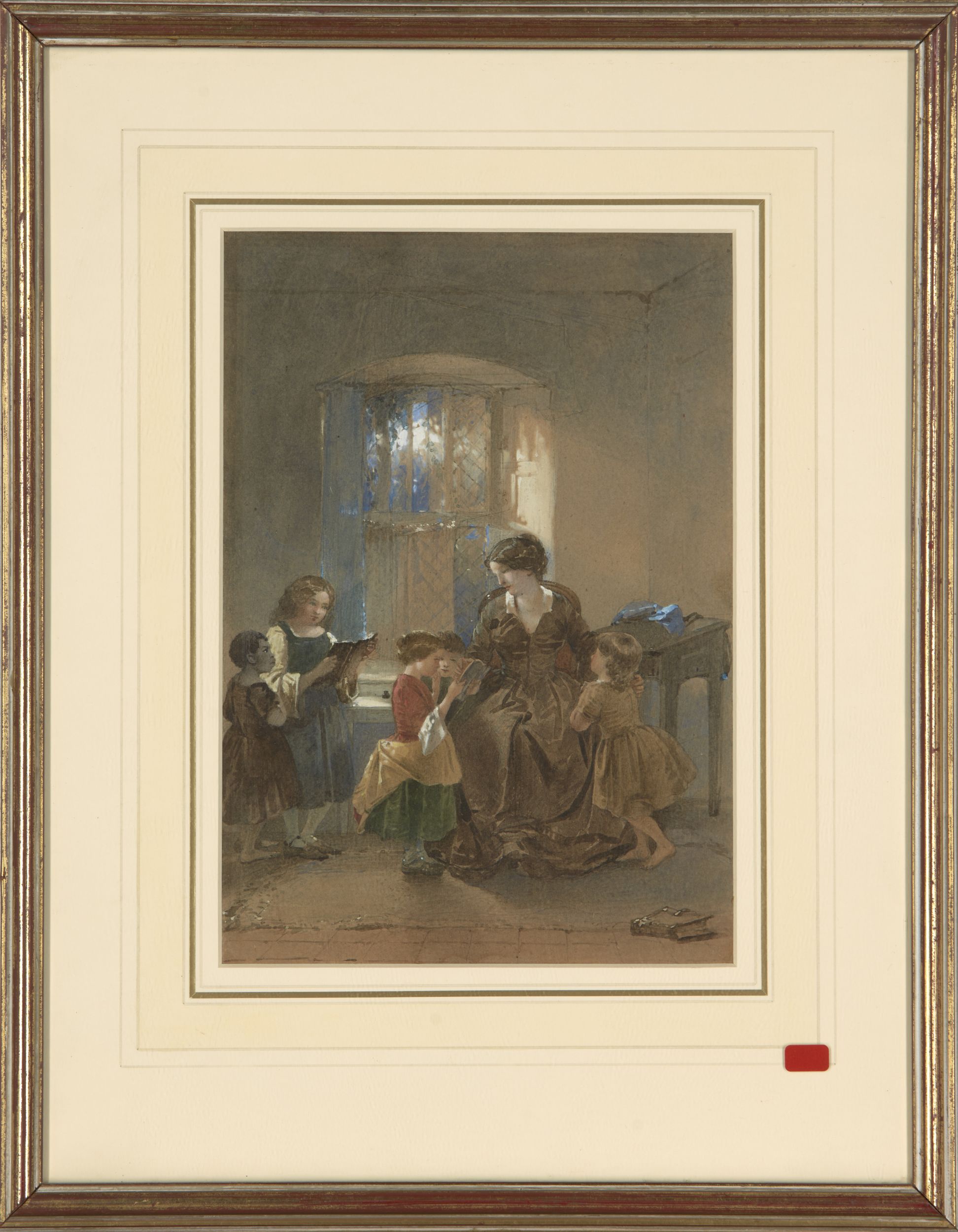 Thomas Faed RI, Scottish 1826-1900- The Governess; watercolour on buff coloured paper, 25x17.5cm - Image 2 of 3