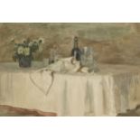 Professor Frederick Brown NEAC, British 1851-1941- A Dining Table Still-Life; watercolour, signed