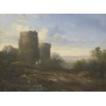 Attributed to Julius Caesar Ibbetson, British 1759-1817- Back of Chepstow Castle, Monmouthshire; oil