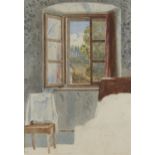 Arthur Glennie RWS, British 1803-1890- View through an open window; watercolour, 15.5x10.7cm: