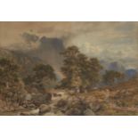 William Bennett, British 1811-1871- Mountain river landscape with a rainbow; watercolour, signed and