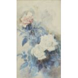 G B de Poveda, Spanish, mid-late 19th century- Study of pink and white roses; watercolour, signed,