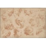 French School, mid-18th century- Studies of heads; red chalk on laid paper, bears partial