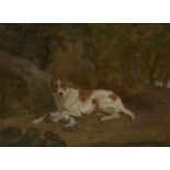 Circle of Charles Towne, British 1763-1840- Dog with a hare in woodland; oil on canvas, 19.5x26.