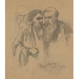 Mihály Munkácsy, Hungarian 1844-1909- Study of men; pencil, signed and inscribed, 20.5x17.5cm