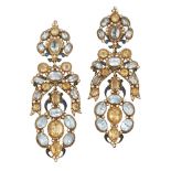 A pair of blue topaz, citrine and seed pearl vermeil drop earrings, probably by Percossi Papi (
