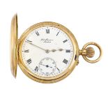 An 18ct gold demi-hunter case pocket watch, by Benson the white enamel dial with Roman numerals